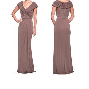 LA FEMME 26519 Ruched Jersey Formal Evening Column Cocoa Size 2 NWT
